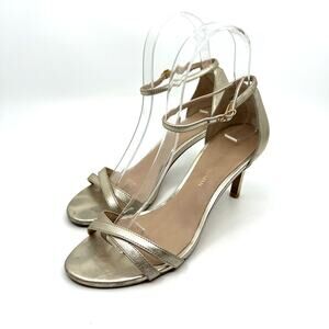 Stuart Weitzman Metallic Gold Ankle Strap Heeled Sandals Women's 5.5